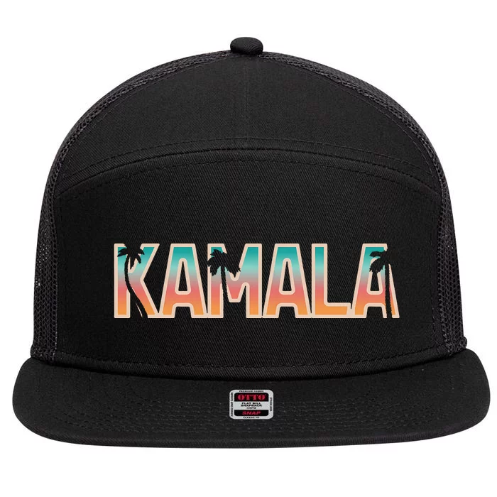 Kamala Tropical Sunset Vibes Design 7 Panel Mesh Trucker Snapback Hat