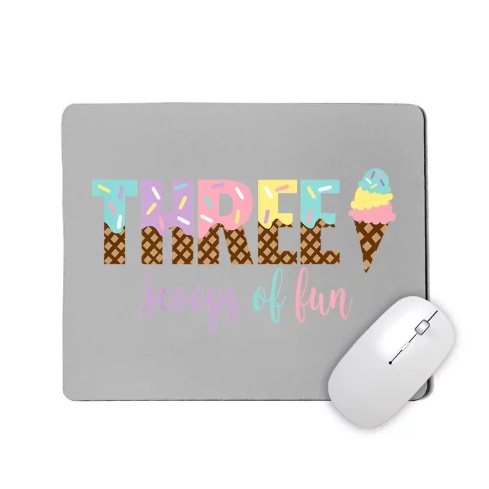 Kids Three Scoops Of Fun Ice Cream Girls 3rd Birthday Girl Outfit Mousepad