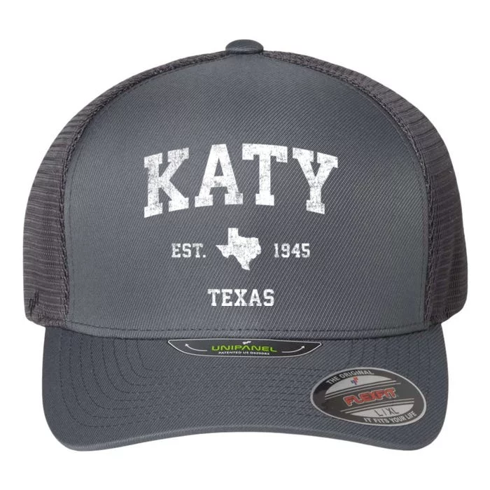 Katy Texas Tx Vintage Athletic Sports Design Established Flexfit Unipanel Trucker Cap