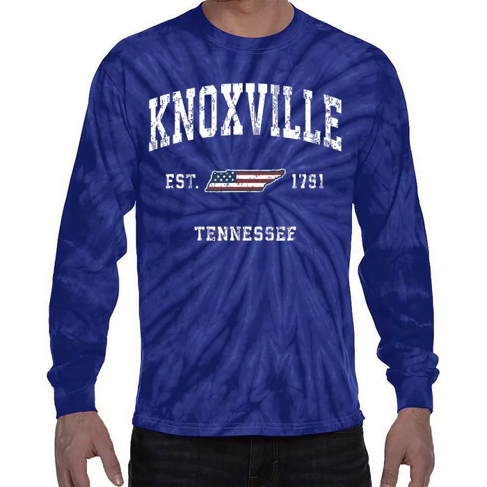 Knoxville Tennessee Tn Vintage American Flag Sports Design Tie-Dye Long Sleeve Shirt