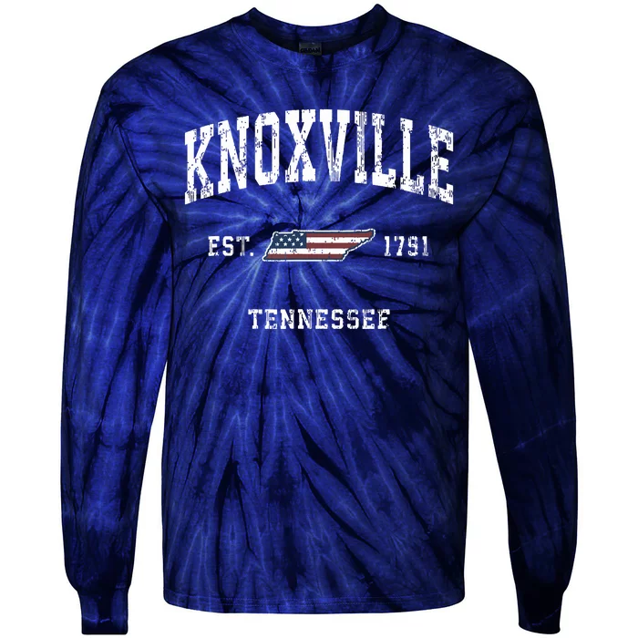 Knoxville Tennessee Tn Vintage American Flag Sports Design Tie-Dye Long Sleeve Shirt