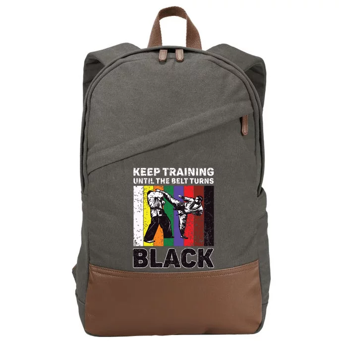 Keep Training Until The Belt Turns Black Taekwondo Karate Cotton Canvas Backpack