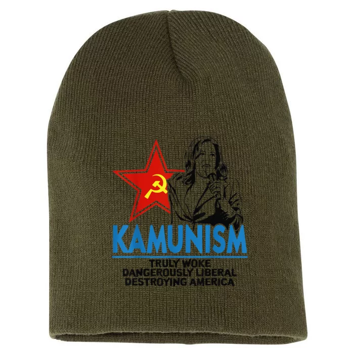 Kamunism Truly Woke Dangerously Trump Kamala President 2024 Short Acrylic Beanie