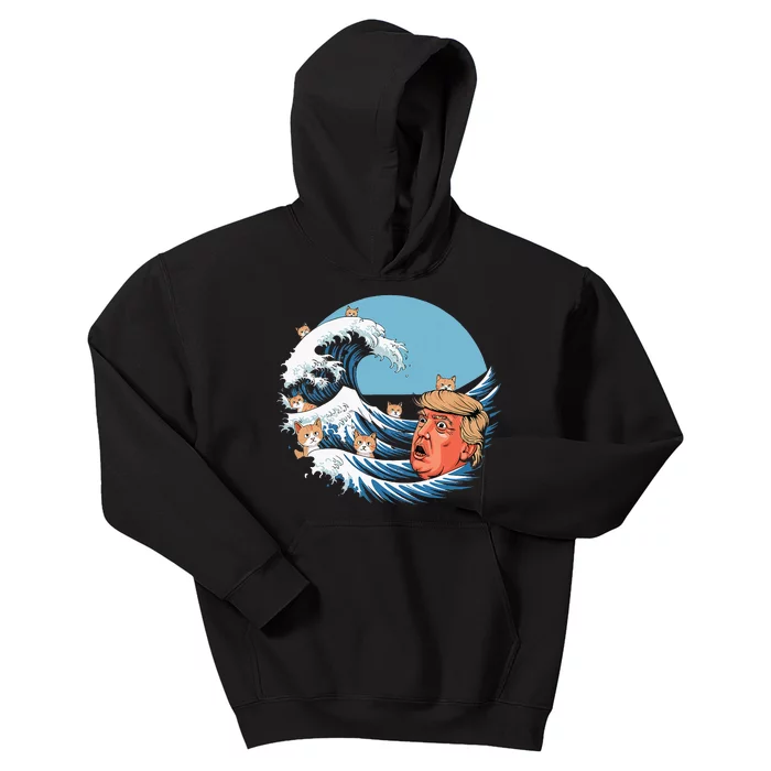 Kamala T Women Kamala Merchandise Blue Cat Wave Trump Kids Hoodie