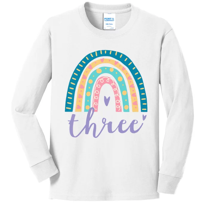 Kids Three Year Old Rainbow 3rd Birthday Gifts For 3 Bday Kids Long Sleeve Shirt