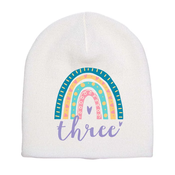 Kids Three Year Old Rainbow 3rd Birthday Gifts For 3 Bday Short Acrylic Beanie