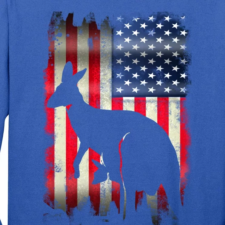 Kangaroo Usa American Flag 4th Of July Patriotic Gift Tall Long Sleeve T-Shirt