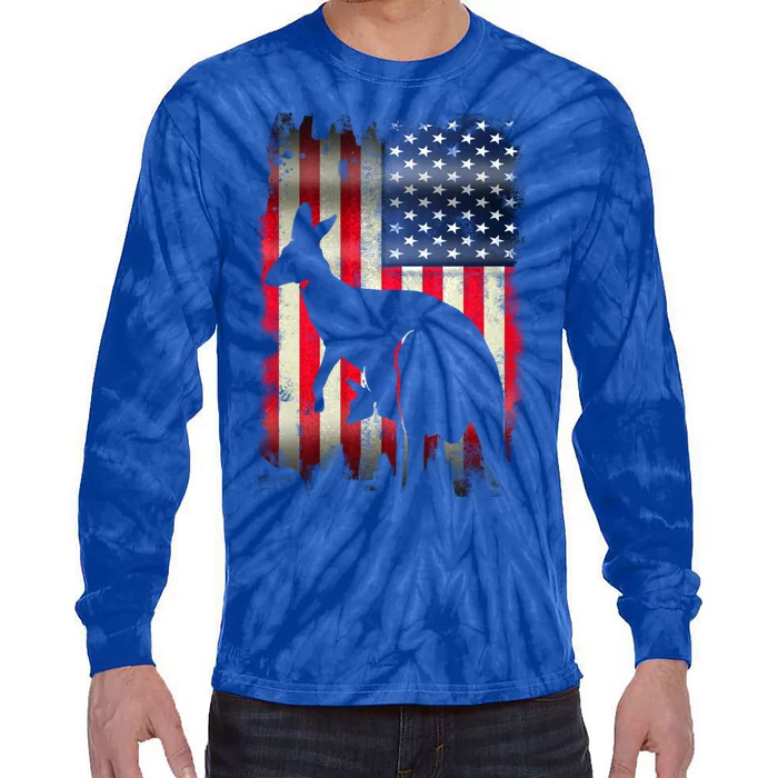 Kangaroo Usa American Flag 4th Of July Patriotic Gift Tie-Dye Long Sleeve Shirt