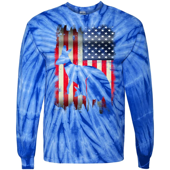 Kangaroo Usa American Flag 4th Of July Patriotic Gift Tie-Dye Long Sleeve Shirt