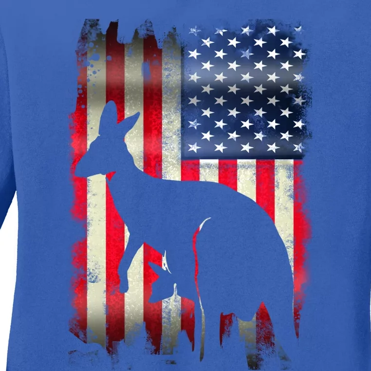 Kangaroo Usa American Flag 4th Of July Patriotic Gift Ladies Long Sleeve Shirt