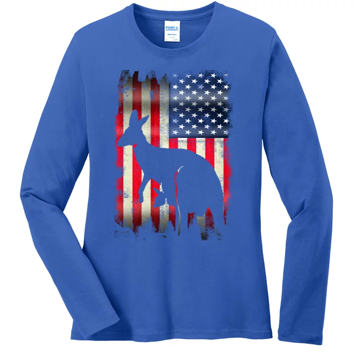 Kangaroo Usa American Flag 4th Of July Patriotic Gift Ladies Long Sleeve Shirt