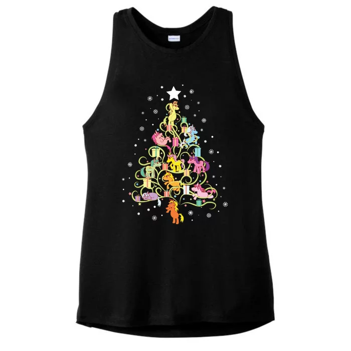 Kids Unicorn Christmas Tree Cute Unicorns Holiday Decor Ladies Tri-Blend Wicking Tank