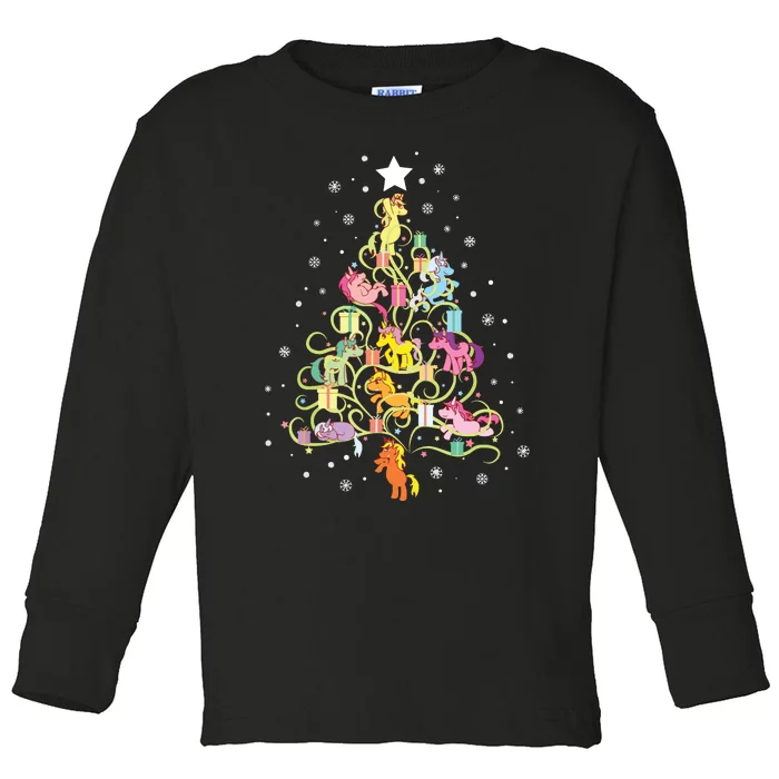 Kids Unicorn Christmas Tree Cute Unicorns Holiday Decor Toddler Long Sleeve Shirt