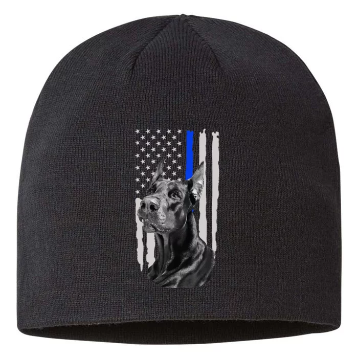 K9 Unit Doberman Police Dog Thin Blue Line Us Flag Supportor 8 1/2in Sustainable Knit Beanie