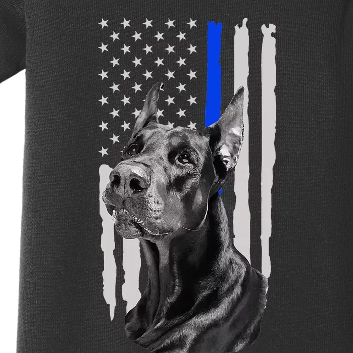 K9 Unit Doberman Police Dog Thin Blue Line Us Flag Supportor Baby Bodysuit