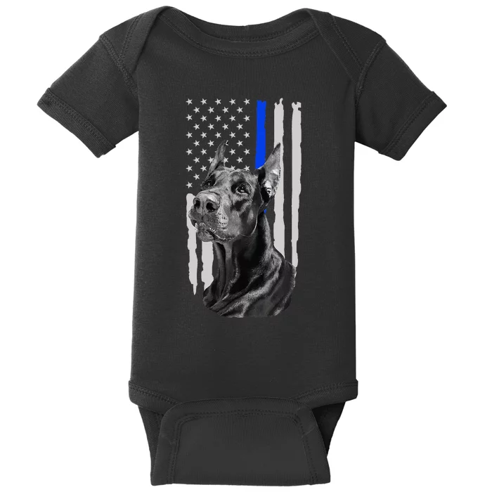 K9 Unit Doberman Police Dog Thin Blue Line Us Flag Supportor Baby Bodysuit