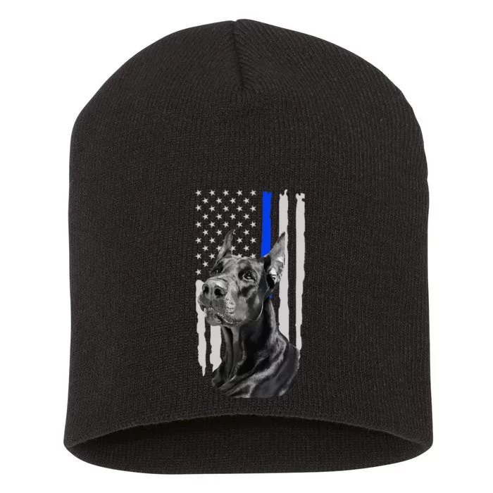 K9 Unit Doberman Police Dog Thin Blue Line Us Flag Supportor Short Acrylic Beanie