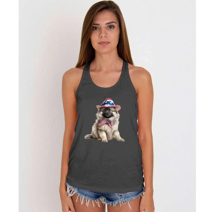 Keeshond USA Flag American Dogs Patriotic 4th Of July Women's Knotted Racerback Tank