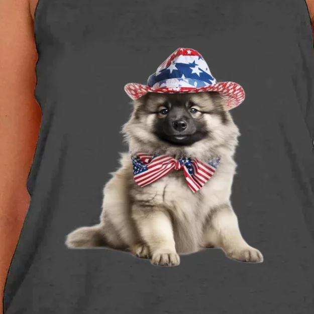 Keeshond USA Flag American Dogs Patriotic 4th Of July Women's Knotted Racerback Tank