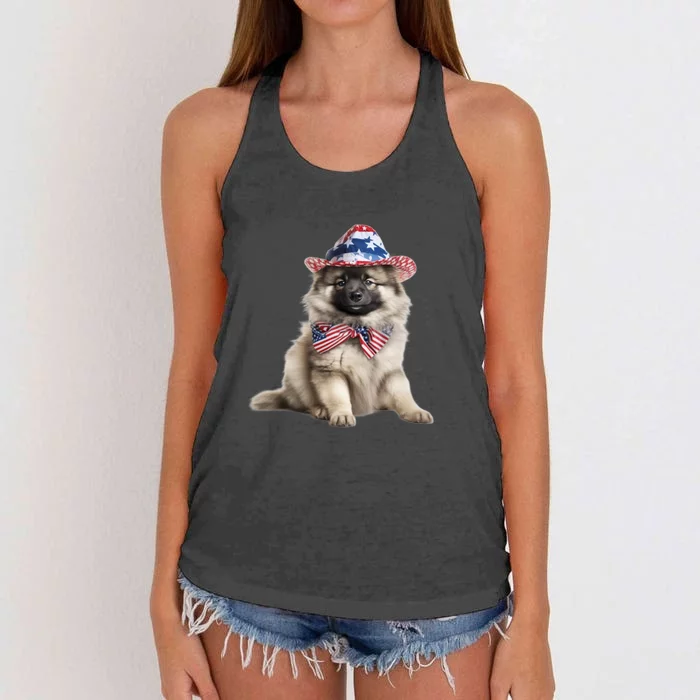 Keeshond USA Flag American Dogs Patriotic 4th Of July Women's Knotted Racerback Tank