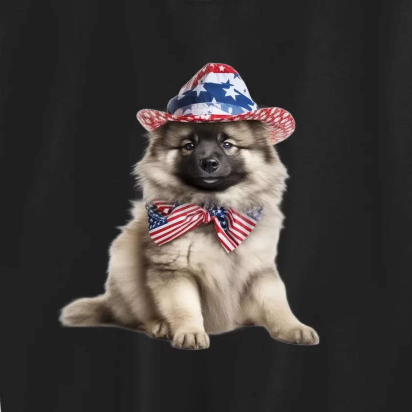 Keeshond USA Flag American Dogs Patriotic 4th Of July Kids Sweatshirt