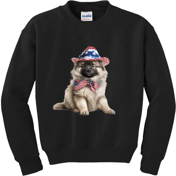 Keeshond USA Flag American Dogs Patriotic 4th Of July Kids Sweatshirt