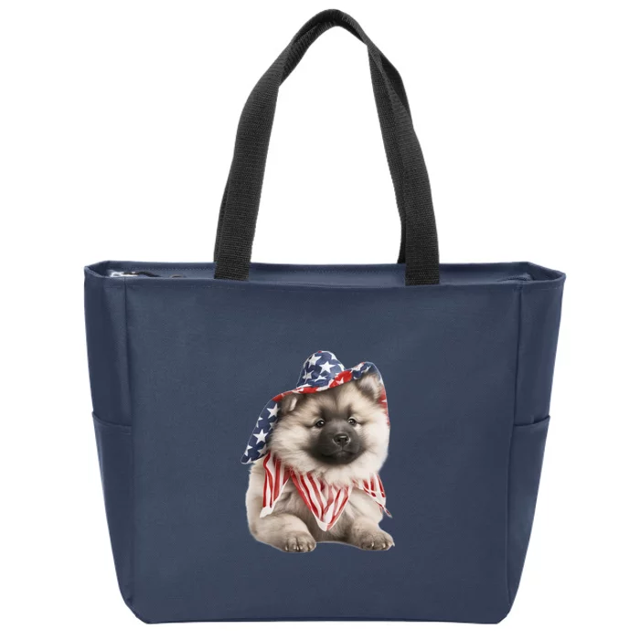 Keeshond USA Flag American Dogs Patriotic 4th Of July Zip Tote Bag