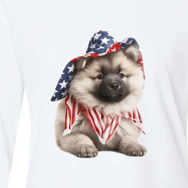 Keeshond USA Flag American Dogs Patriotic 4th Of July Womens Cotton Relaxed Long Sleeve T-Shirt