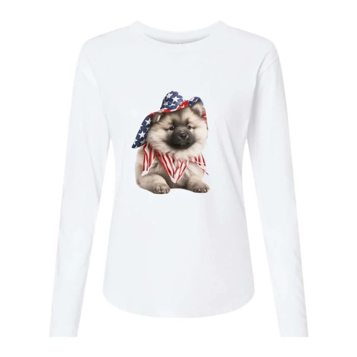 Keeshond USA Flag American Dogs Patriotic 4th Of July Womens Cotton Relaxed Long Sleeve T-Shirt