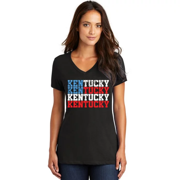 Kentucky Usa Flag 4th Of July Fourth American Vintage Women's V-Neck T-Shirt