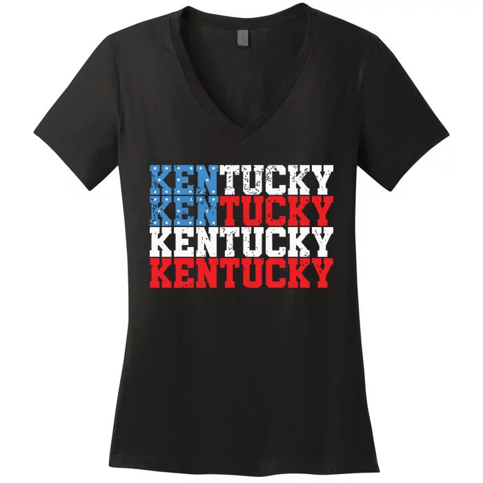 Kentucky Usa Flag 4th Of July Fourth American Vintage Women's V-Neck T-Shirt