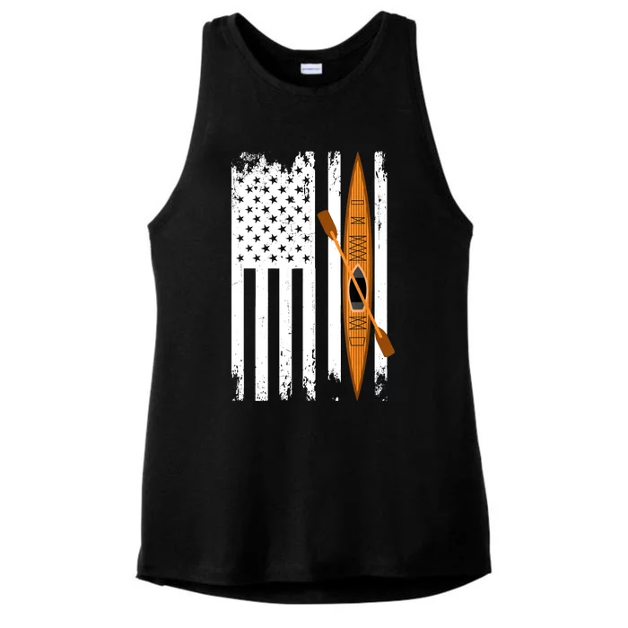 Kayak Us Flag Kayaking Outdoor Adventurer Athletic Kayaker Ladies Tri-Blend Wicking Tank