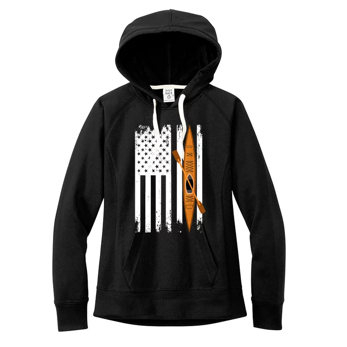 Kayak Us Flag Kayaking Outdoor Adventurer Athletic Kayaker Women's Fleece Hoodie