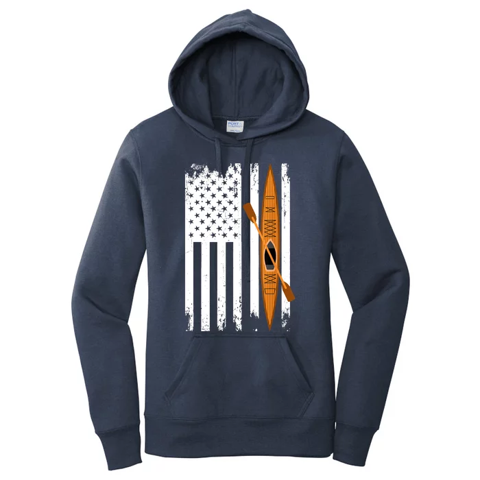 Kayak Us Flag Kayaking Outdoor Adventurer Athletic Kayaker Women's Pullover Hoodie