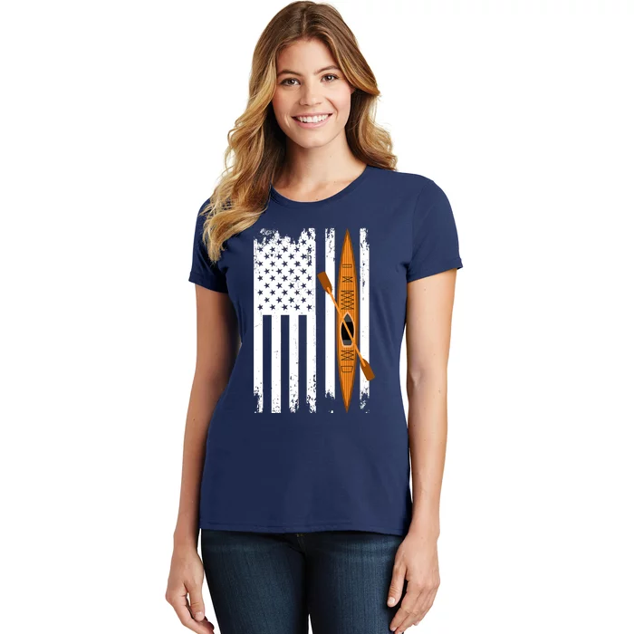 Kayak Us Flag Kayaking Outdoor Adventurer Athletic Kayaker Women's T-Shirt