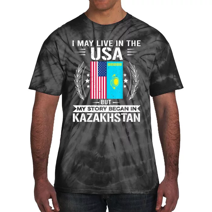 Kazakhstan USA Flags My Story Began In Kazakhstan Tie-Dye T-Shirt