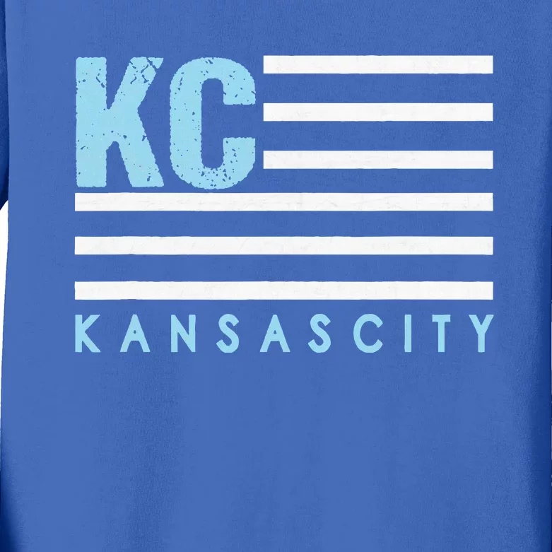 Kc Usa Flag Kansas City Blue & Light Blue Kc Usa Kansas Kids Long Sleeve Shirt