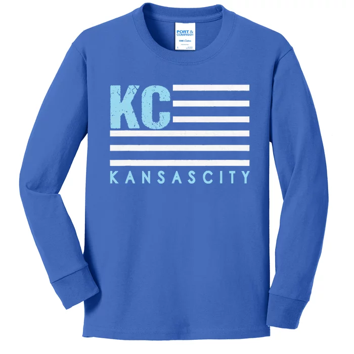 Kc Usa Flag Kansas City Blue & Light Blue Kc Usa Kansas Kids Long Sleeve Shirt