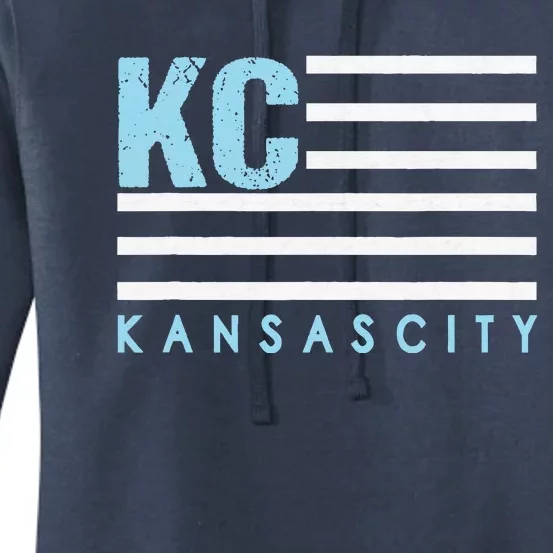 Kc Usa Flag Kansas City Blue & Light Blue Kc Usa Kansas Women's Pullover Hoodie