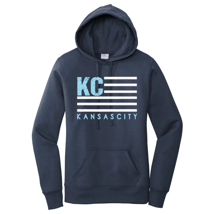 Kc Usa Flag Kansas City Blue & Light Blue Kc Usa Kansas Women's Pullover Hoodie