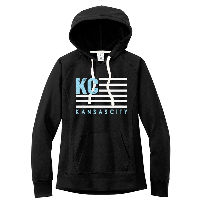 Kc Usa Flag Kansas City Blue & Light Blue Kc Usa Women's Fleece Hoodie