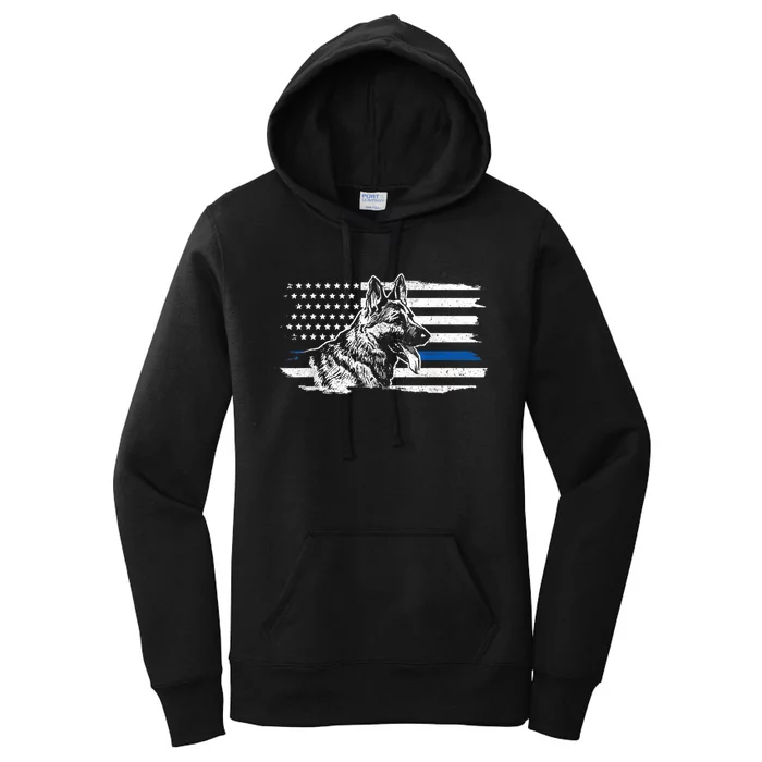 K9 Unit German Shepherd Dog Thin Blue Line Patriotic Police Women's Pullover Hoodie