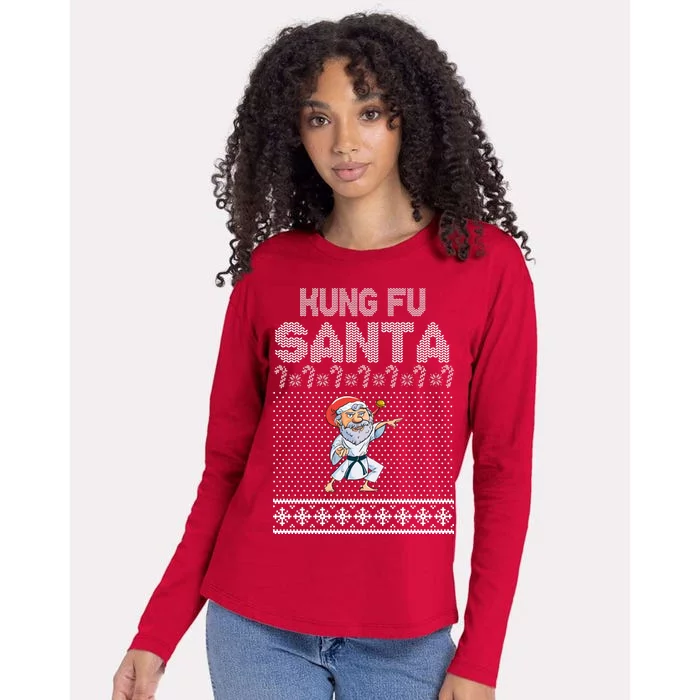 Kung Fu Santa Ugly Christmas Womens Cotton Relaxed Long Sleeve T-Shirt