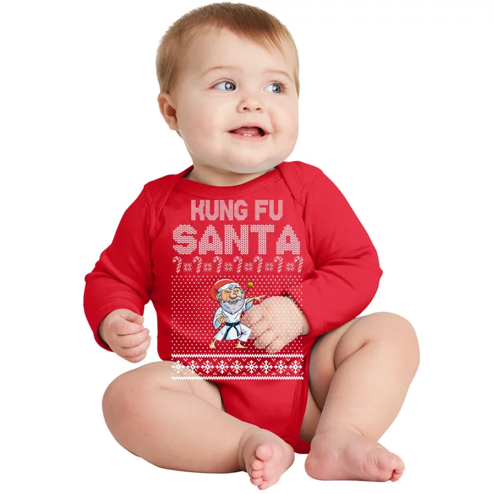 Kung Fu Santa Ugly Christmas Baby Long Sleeve Bodysuit