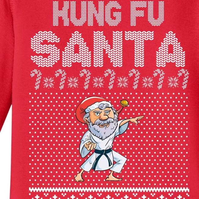 Kung Fu Santa Ugly Christmas Baby Long Sleeve Bodysuit