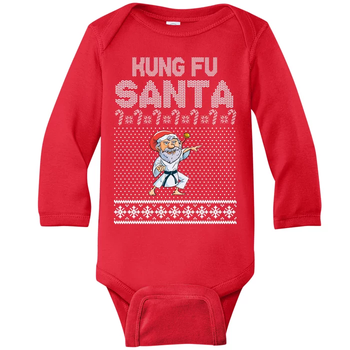 Kung Fu Santa Ugly Christmas Baby Long Sleeve Bodysuit