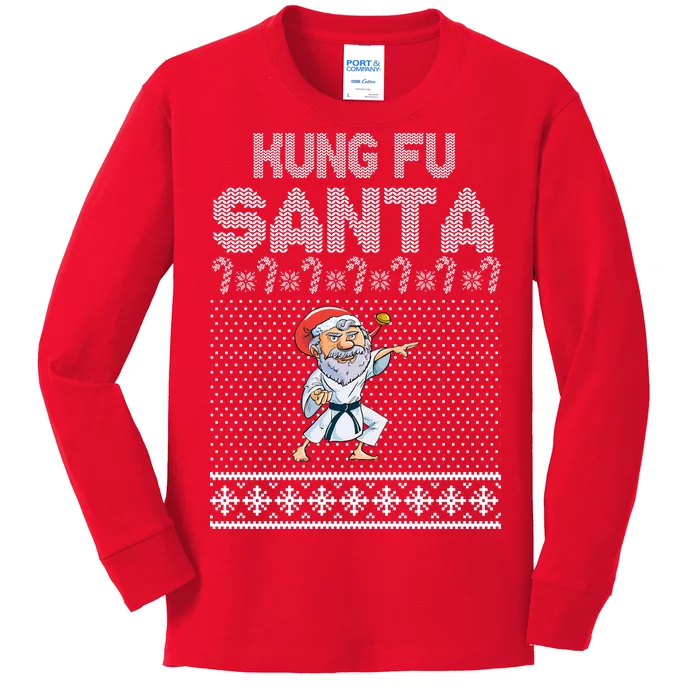 Kung Fu Santa Ugly Christmas Kids Long Sleeve Shirt