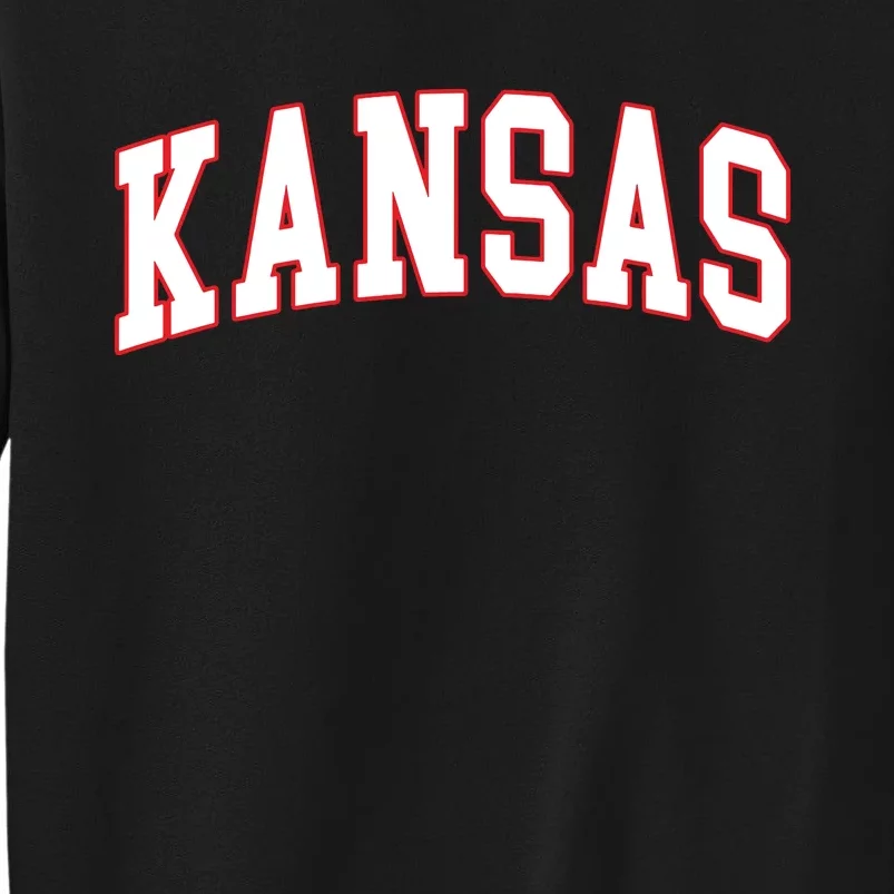 Kansas United States Varsity Style White Red Font Sweatshirt