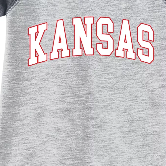 Kansas United States Varsity Style White Red Font Infant Baby Jersey Bodysuit