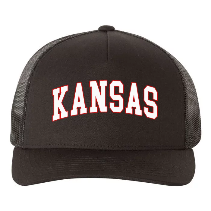 Kansas United States Varsity Style White Red Yupoong Adult 5-Panel Trucker Hat